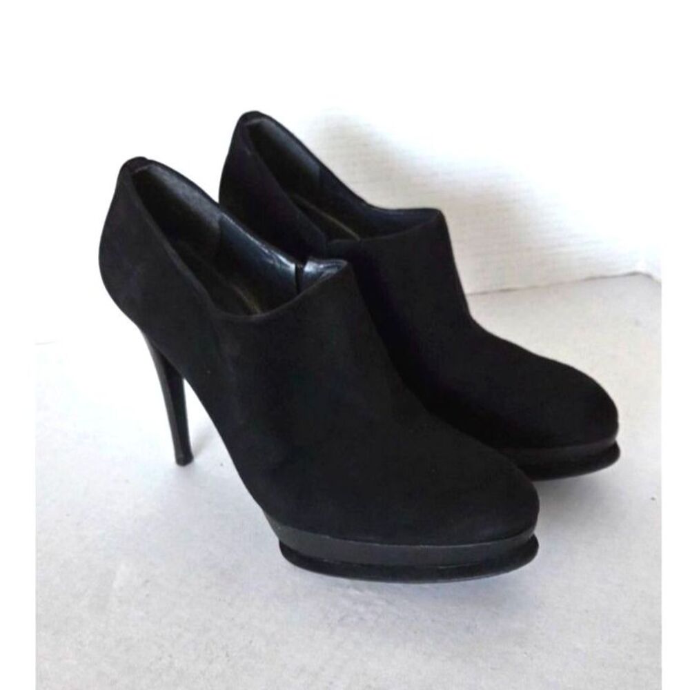Stuart Weitzman Black Suede Platform Ankle Booties Heel Pumps Sz 9.5 Vampy